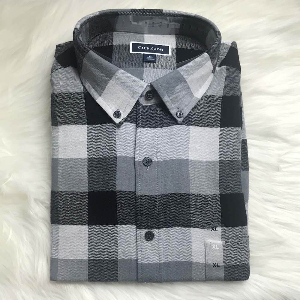 Men’s Club Room Gray Button Down Plaid Flannel Shirt Size XL -Retail $39 NWT - Picture 2 of 9